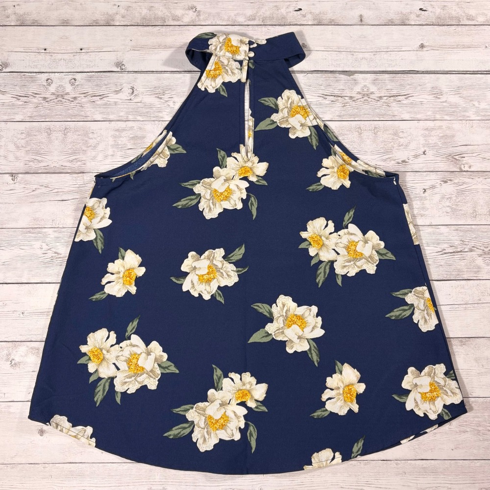 Sweet Wanderer Navy Blue Floral Halter Keyhole Top SJ4028 Small - Picture 5 of 14